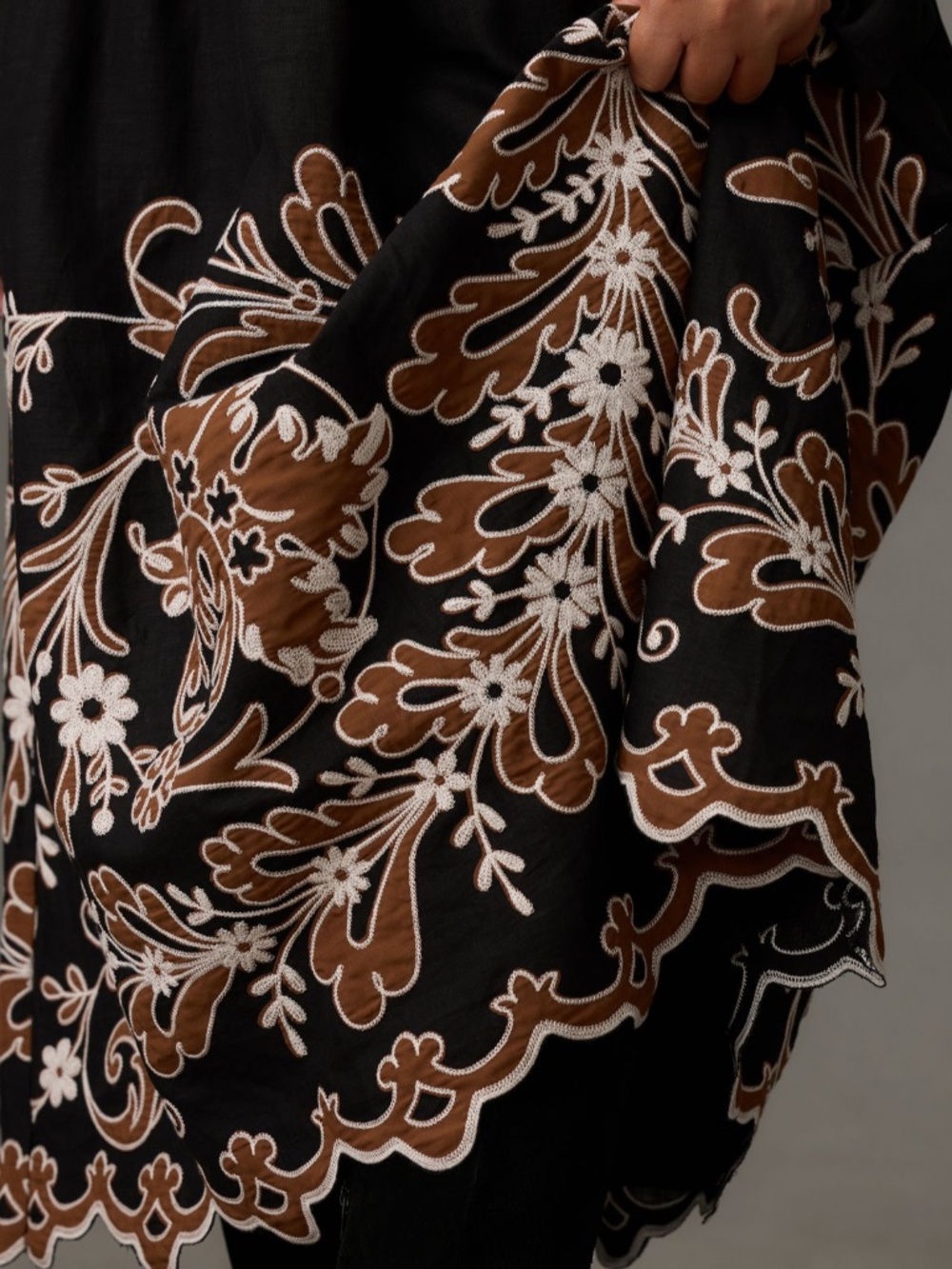 By Anthropologie Embroidered Corset Midi Dress | Black Appliqué | 2X - Picture 9 of 11